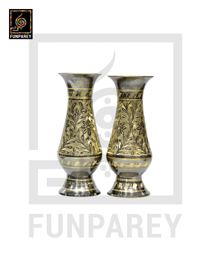 Handmade 7" Brass Vase Pair 'Aurum Motif'