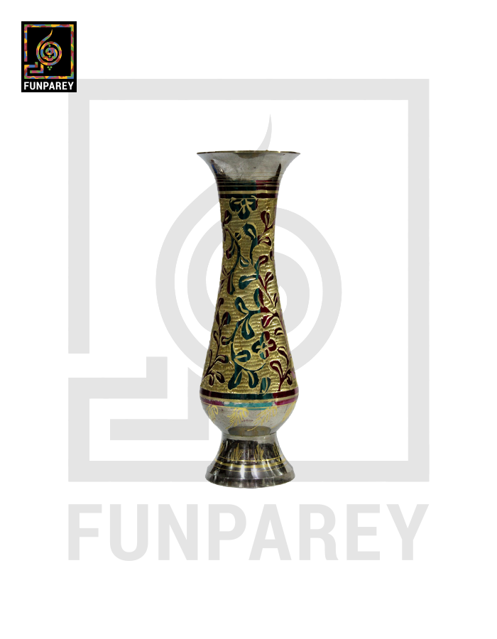 Handmade 10" Brass Vase Pair 'Floral Motif'