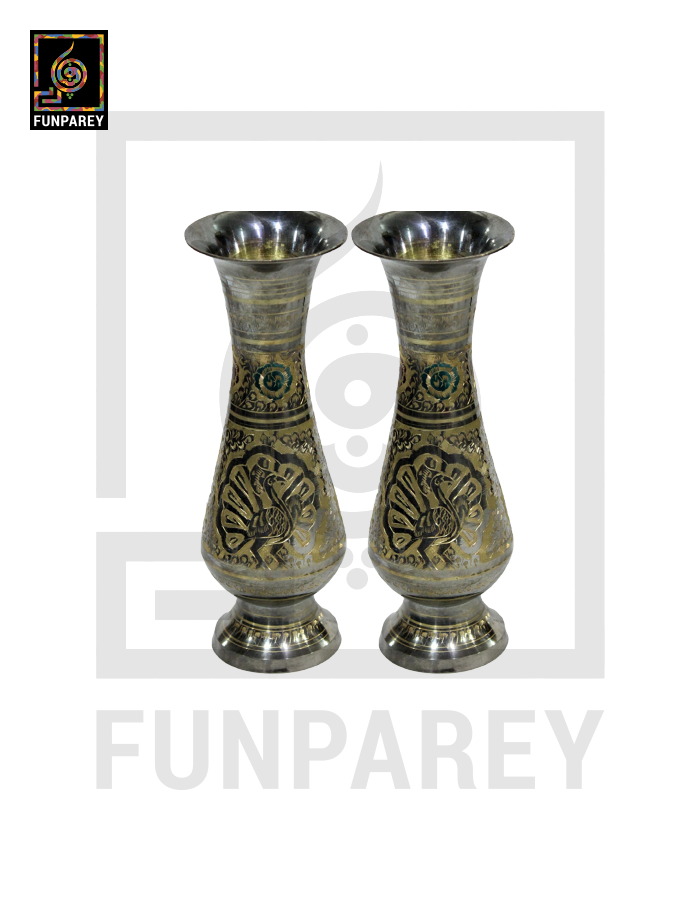 Handmade 10" Brass Vase Pair 'Etched Figurative'