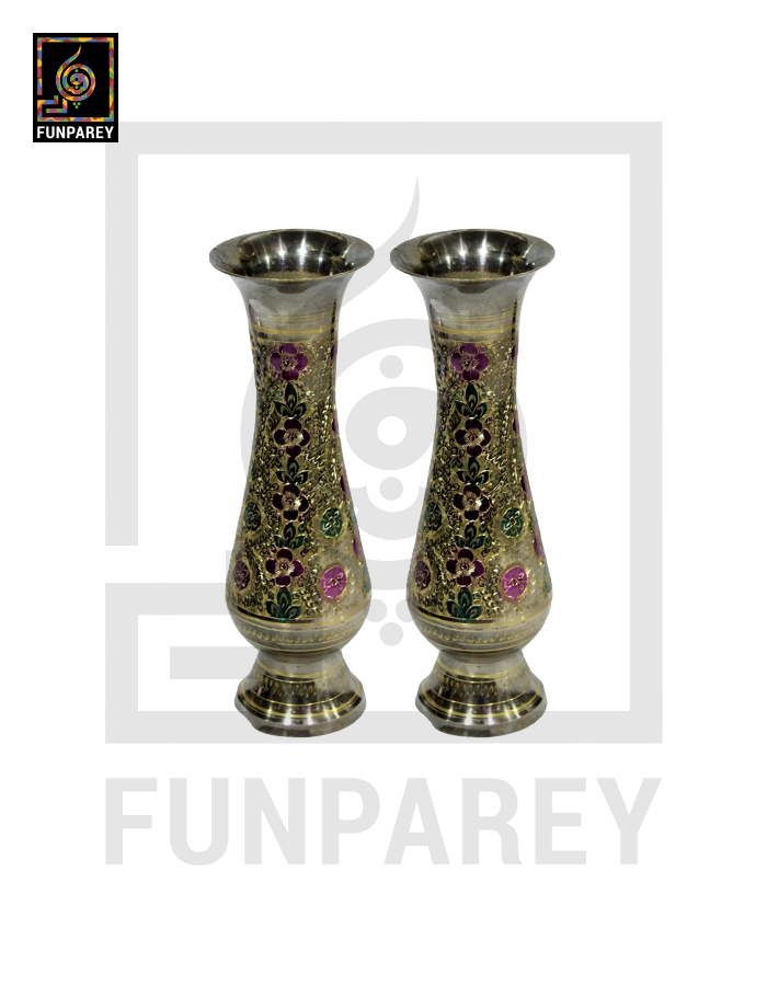 Handmade 10" Brass Vase Pair 'Jazzed Floral'
