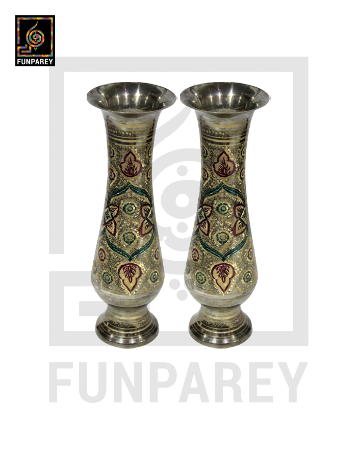 Handmade 12" Brass Vase Pair 'Floret'