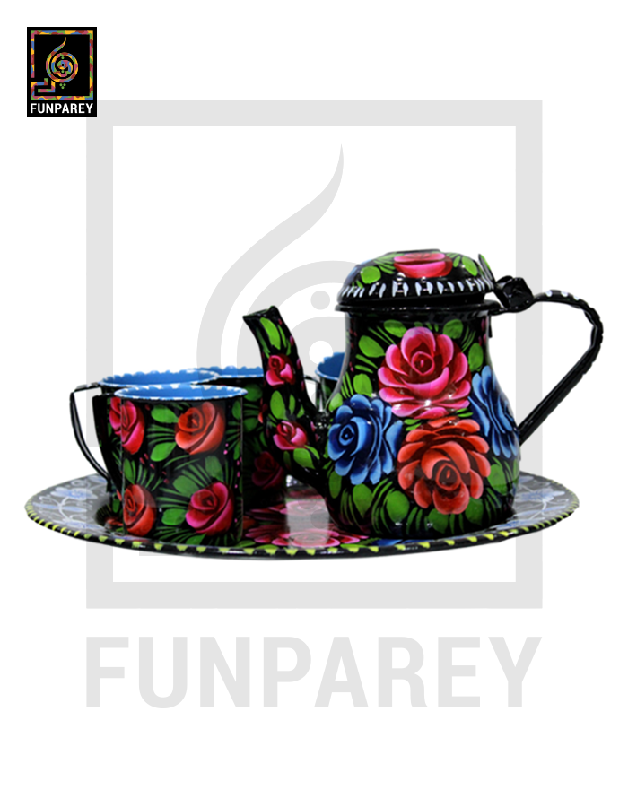 Tamchini Chainak Set (Truck Art Enamelware Tea Set) - Black