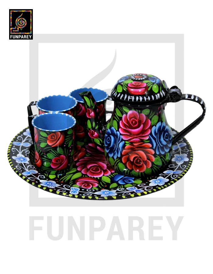 Tamchini Chainak Set (Truck Art Enamelware Tea Set) - Black