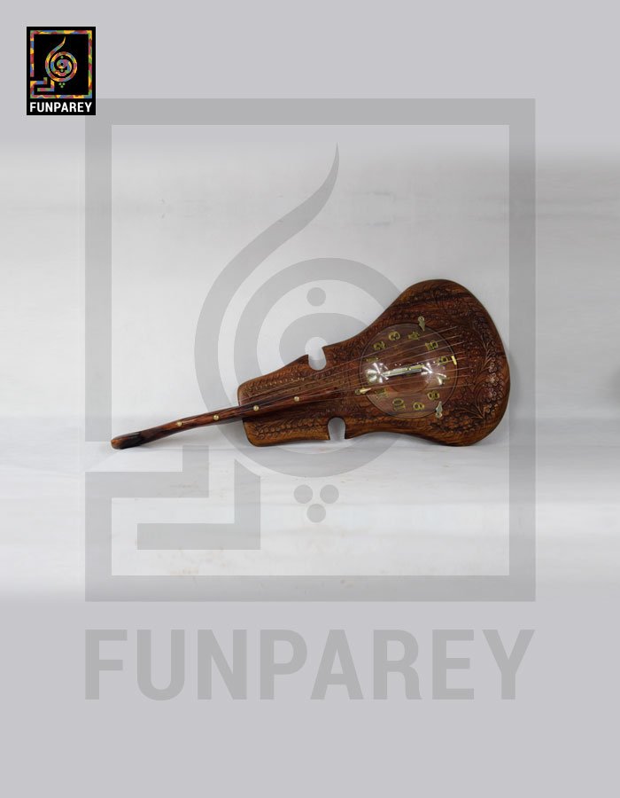 Wooden Hand Carved Guitar Wall Clock