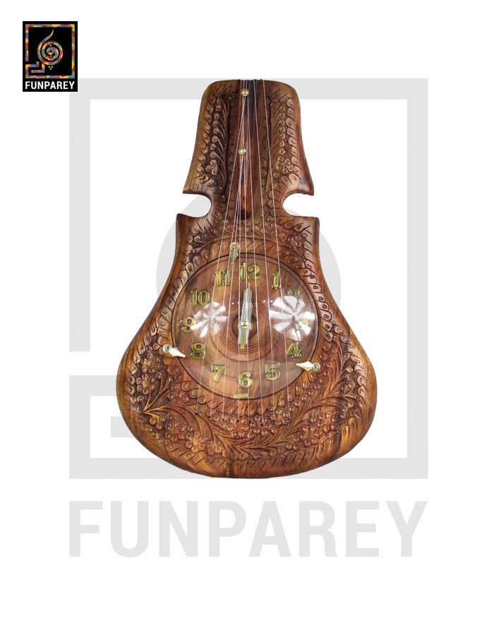 Wooden Hand Carved Guitar Wall Clock