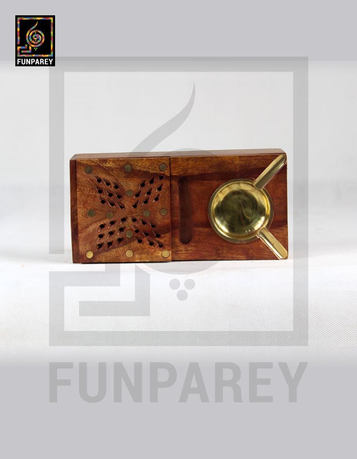 Handmade Wooden Flat Ashtray With Compartment