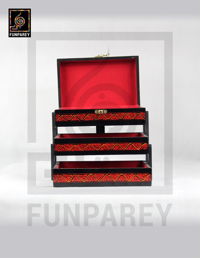Wooden Cantilever Jewelry Box 8/5 with Nakshi Art Red
