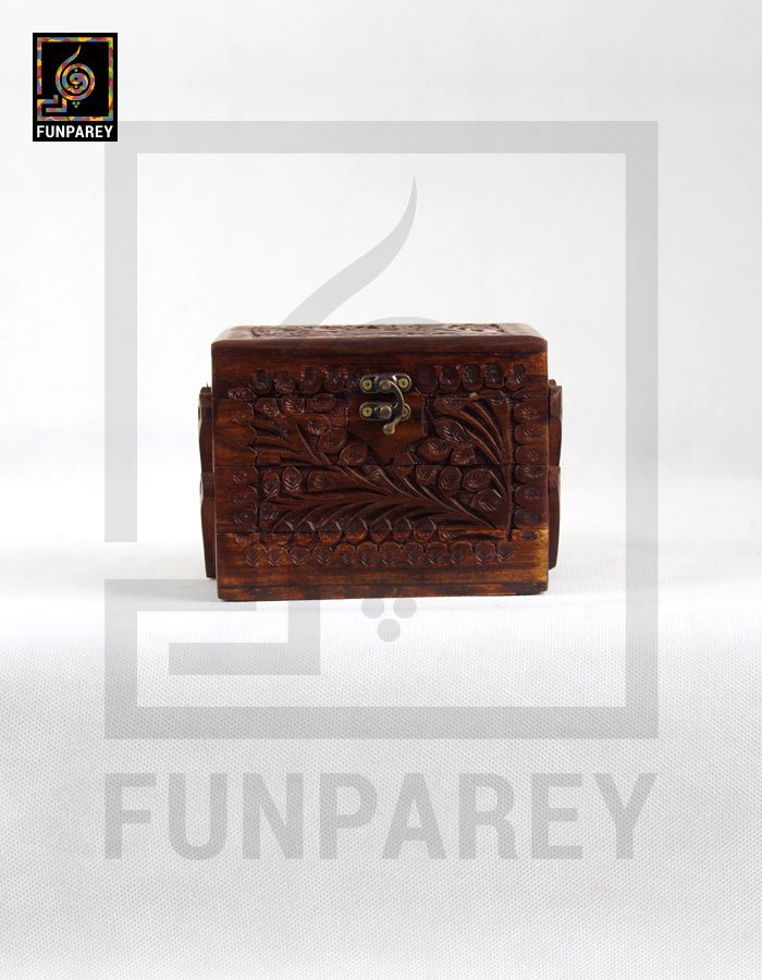 Hand Carved Wooden Cantilever Jewelry Box 4/6