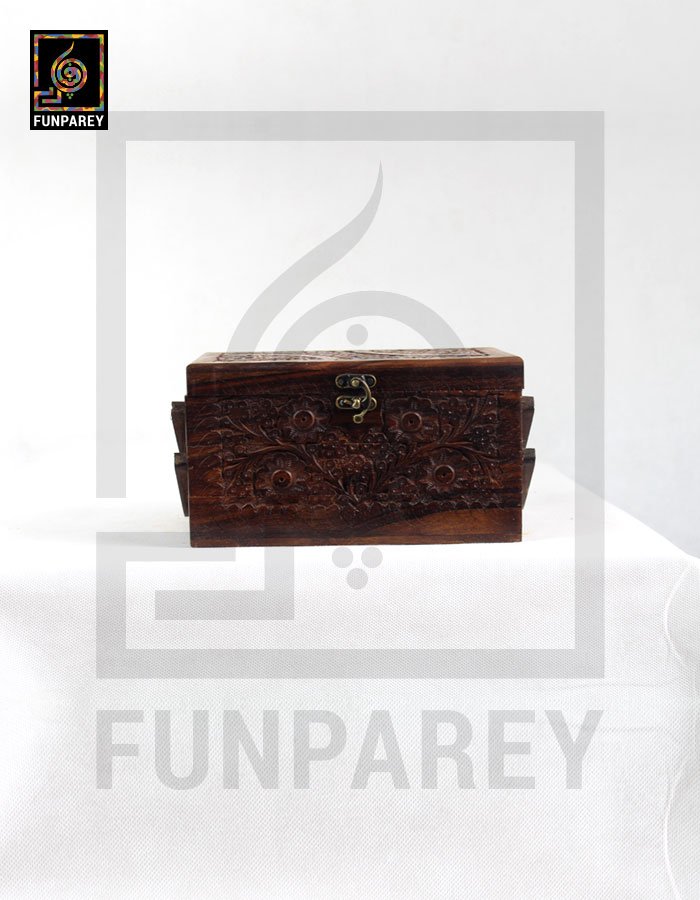 Hand Carved Wooden Cantilever Jewelry Box 6/9