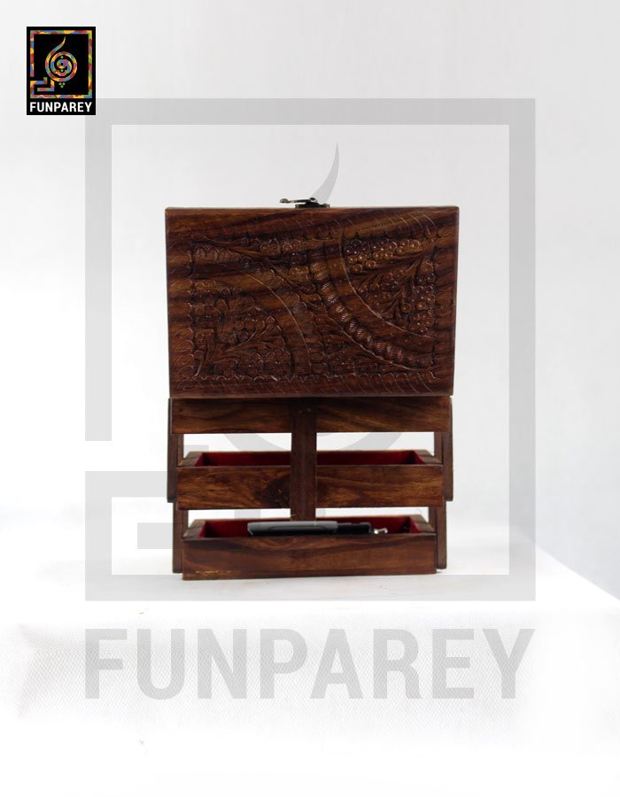 Hand Carved Wooden Cantilever Jewelry Box 6/9