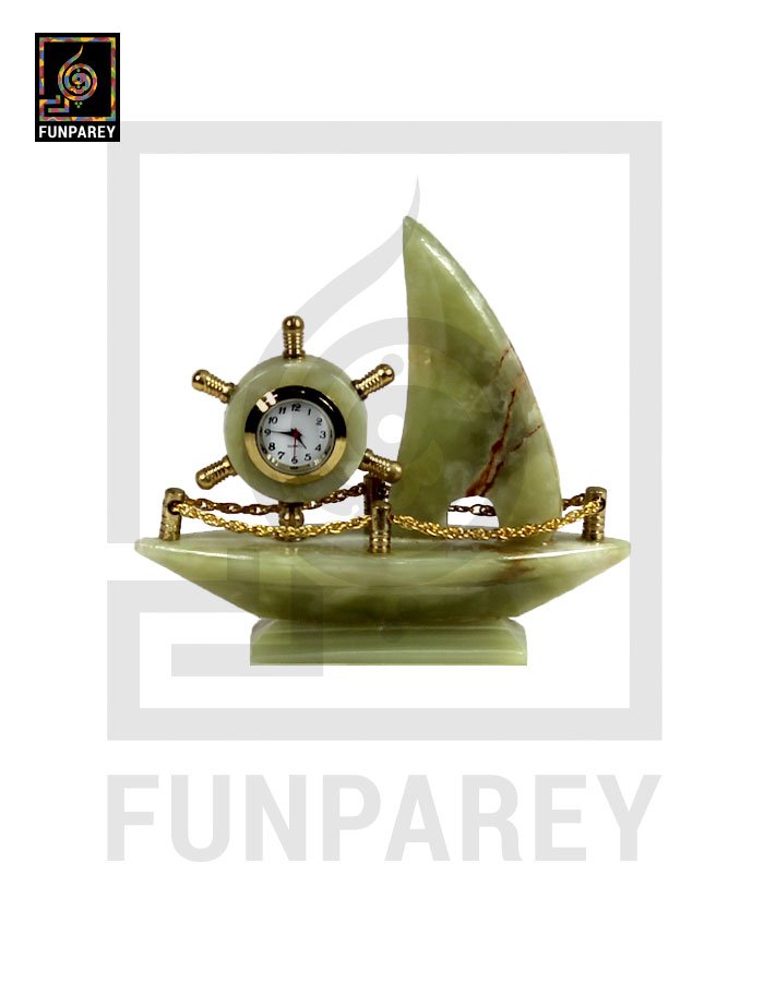 Onyx Stone Ship Table Clock 8"