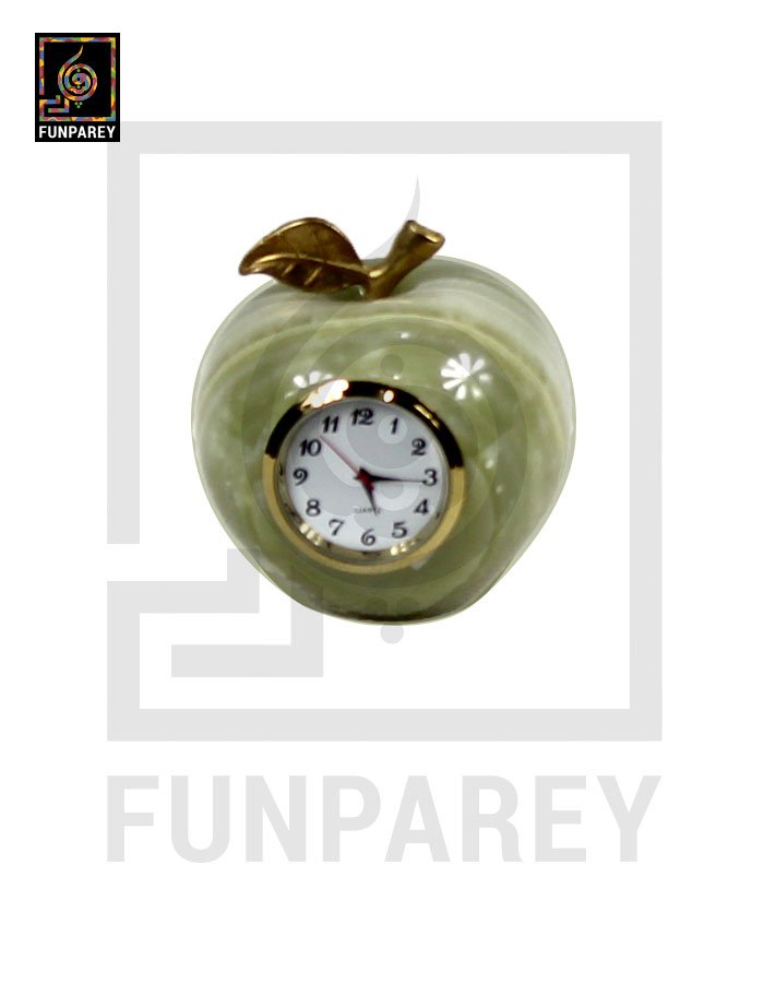 Onyx Stone Apple Shaped Round Table Clock 3"