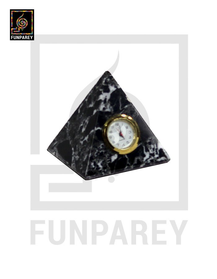 Onyx Stone Pyramid Shaped Table Clock 3"