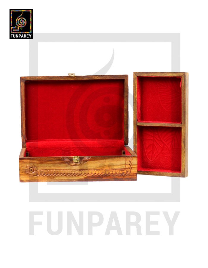 Hand Carved Wooden Storage Box 8/12 Lockable