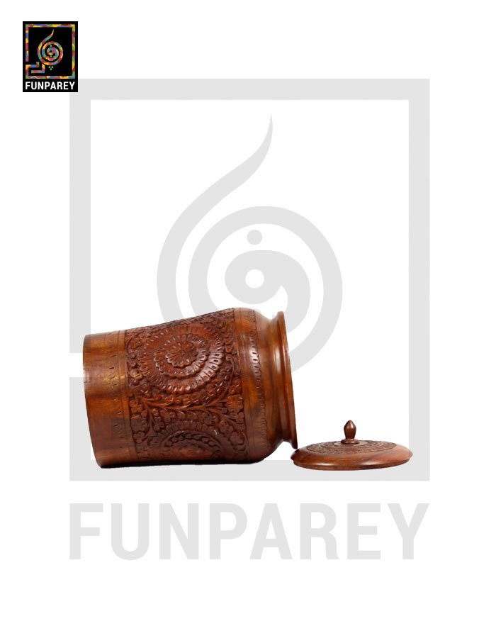 Hand Carved Wooden Jar 12" Cylindrical