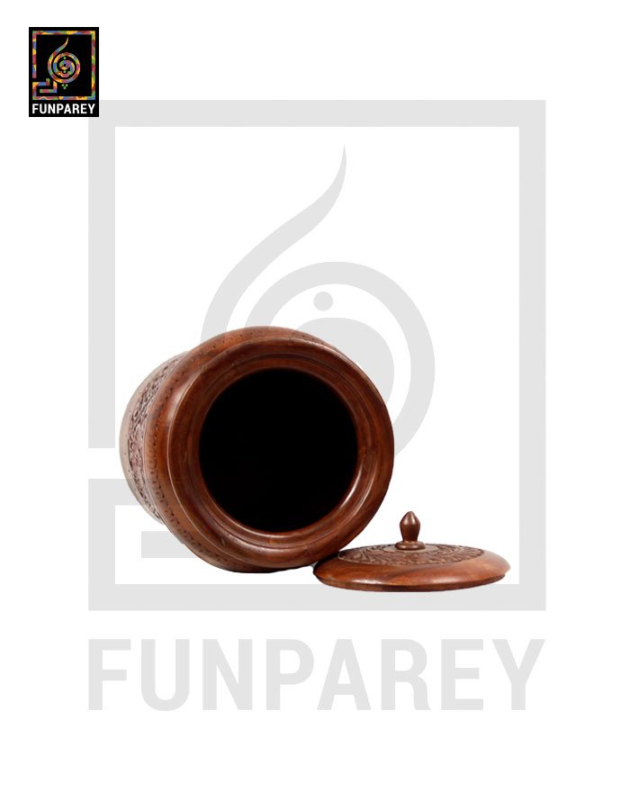 Hand Carved Wooden Jar 12" Cylindrical
