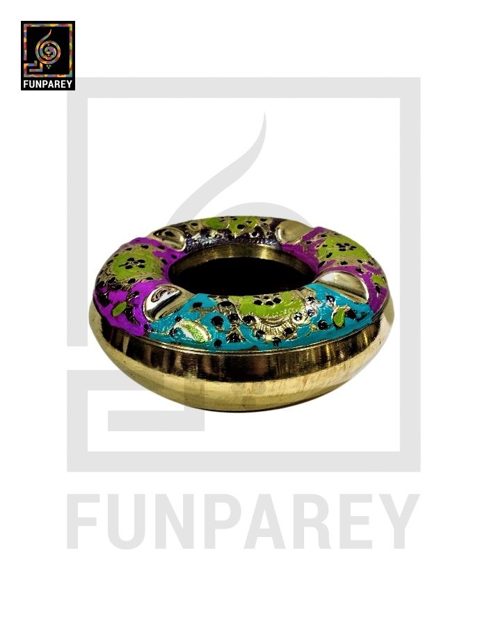 Premium Brass Multicolor Ashtray with Motif Works (Medium)