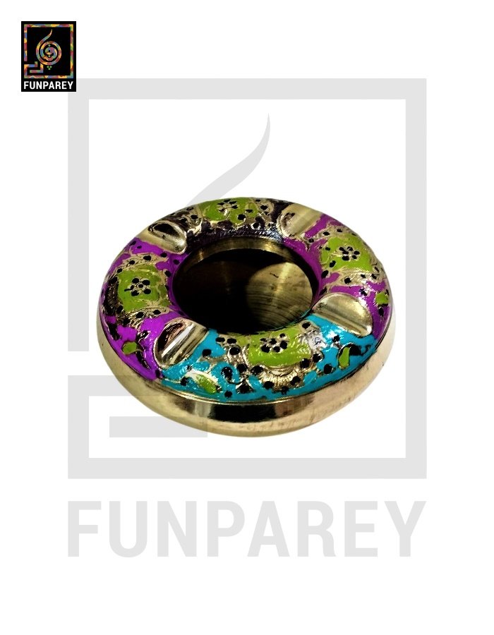 Premium Brass Multicolor Ashtray with Motif Works (Medium)