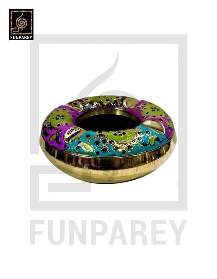 Premium Brass Multicolor Ashtray with Motif Works (Medium)