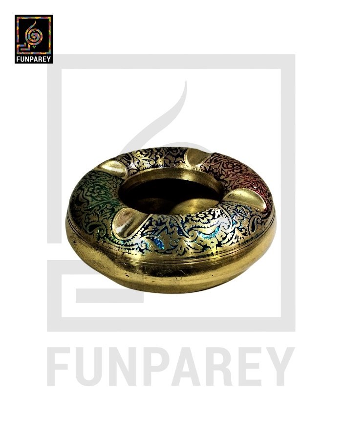 Premium Brass Multicolor Ashtray with Motif Works (Medium)