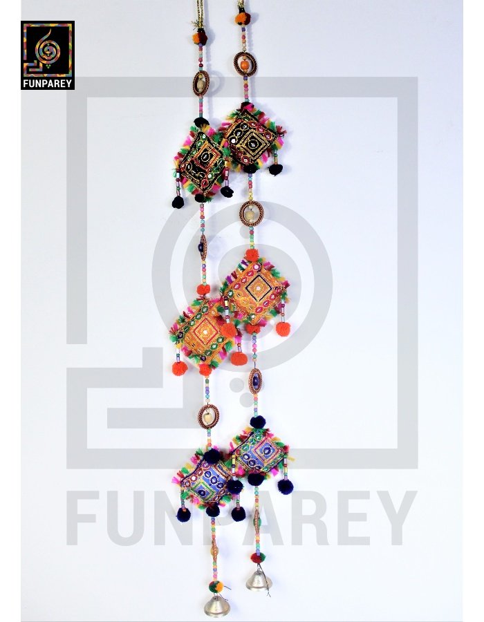 Handmade Antique Embroidered Square Door Chime (Pair)