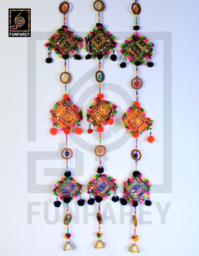 Handmade Antique Embroidered Square Door Chime (Set of 3)