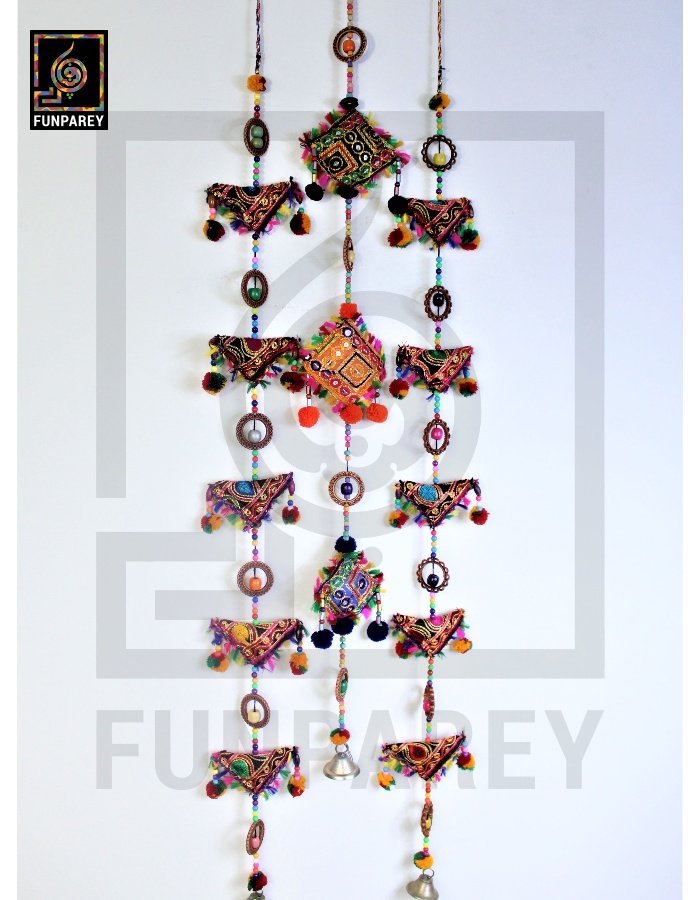 Handmade Antique Embroidered Square Door Chime Set (1 square, 2 Triangle)