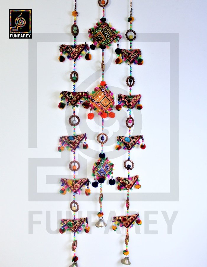 Handmade Antique Embroidered Square Door Chime Set (1 square, 2 Triangle)