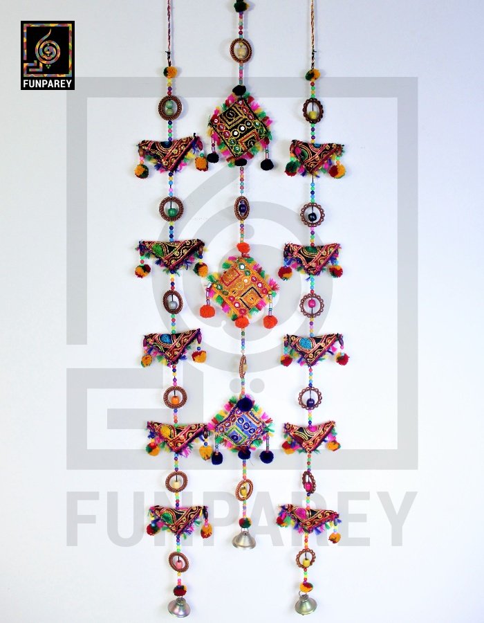 Handmade Antique Embroidered Square Door Chime Set (1 square, 2 Triangle)