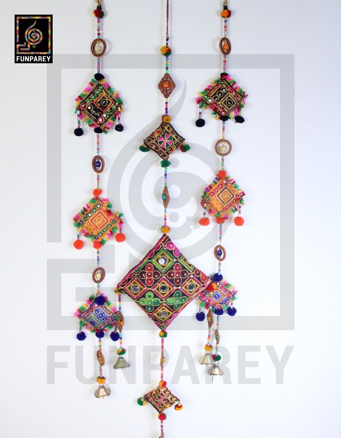 Handmade Antique Embroidered Cushion Door Chime Large Set (1 Large and 2 Square)