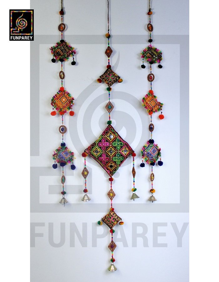 Handmade Antique Embroidered Cushion Door Chime Large Set (1 Large and 2 Square)