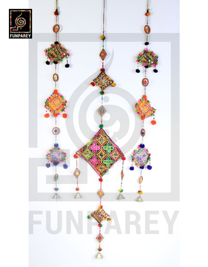 Handmade Antique Embroidered Cushion Door Chime Large Set (1 Large and 2 Square)