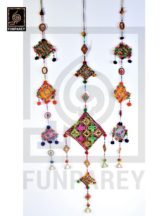 Handmade Antique Embroidered Cushion Door Chime Large Set (1 Large and 2 Square)