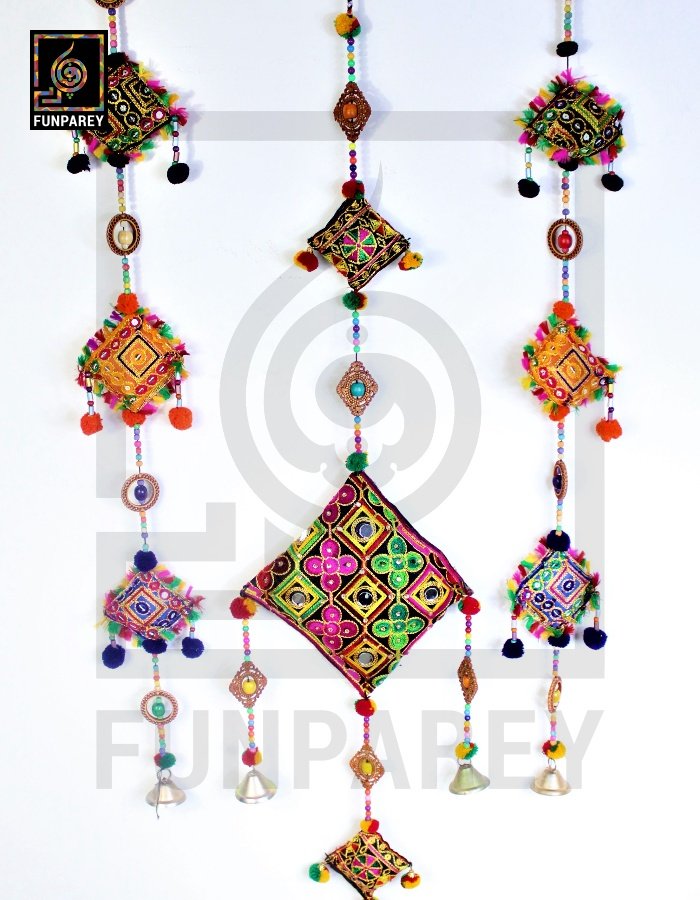 Handmade Antique Embroidered Cushion Door Chime Large Set (1 Large and 2 Square)