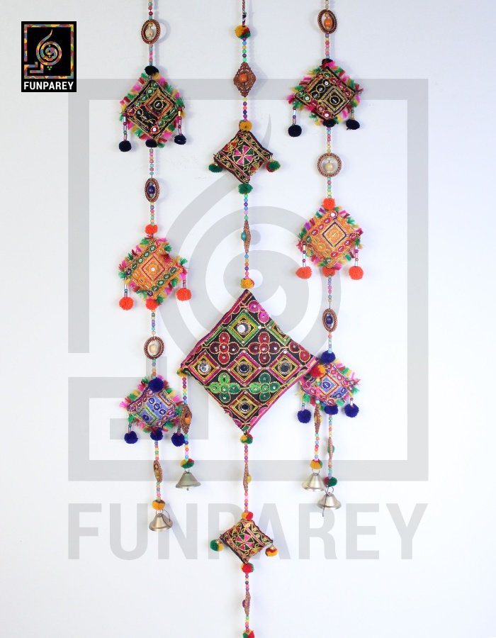 Handmade Antique Embroidered Cushion Door Chime Large Set (1 Large and 2 Square)