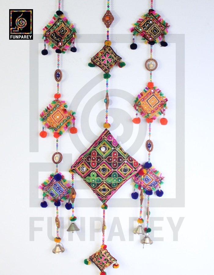 Handmade Antique Embroidered Cushion Door Chime Large Set (1 Large and 2 Square)