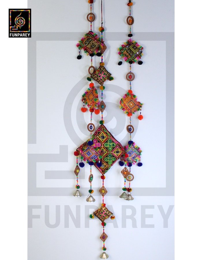 Handmade Antique Embroidered Cushion Door Chime Large Set (1 Large and 2 Square)