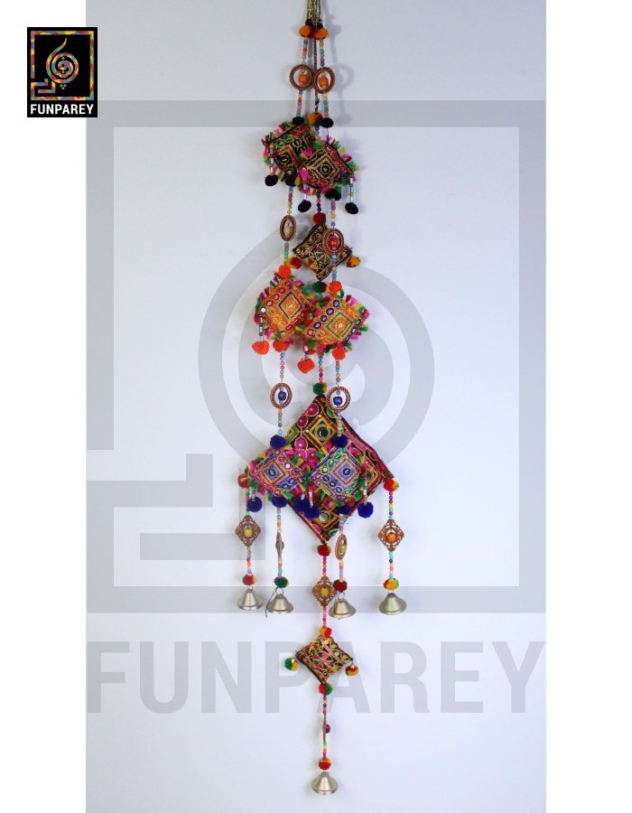 Handmade Antique Embroidered Cushion Door Chime Large Set (1 Large and 2 Square)