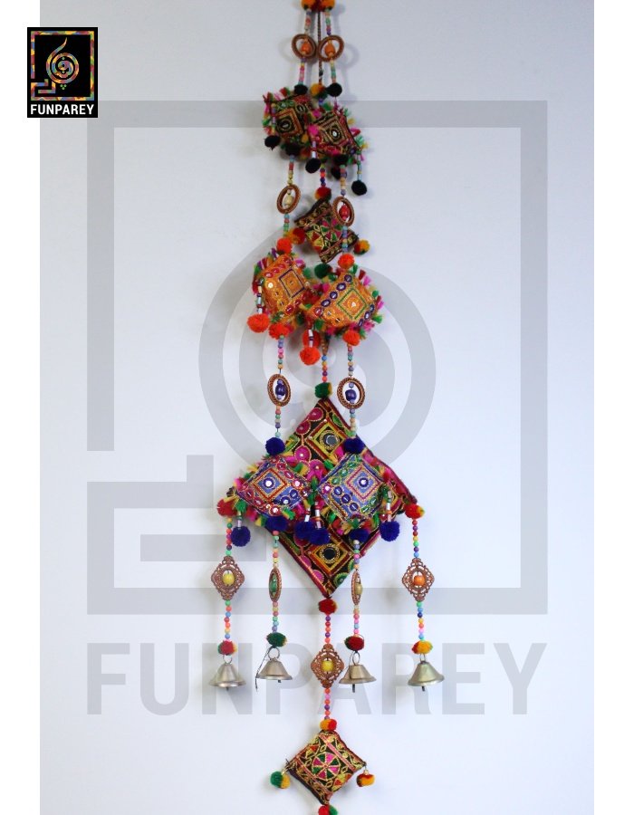 Handmade Antique Embroidered Cushion Door Chime Large Set (1 Large and 2 Square)