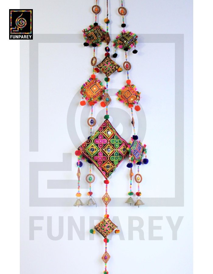 Handmade Antique Embroidered Cushion Door Chime Large Set (1 Large and 2 Square)