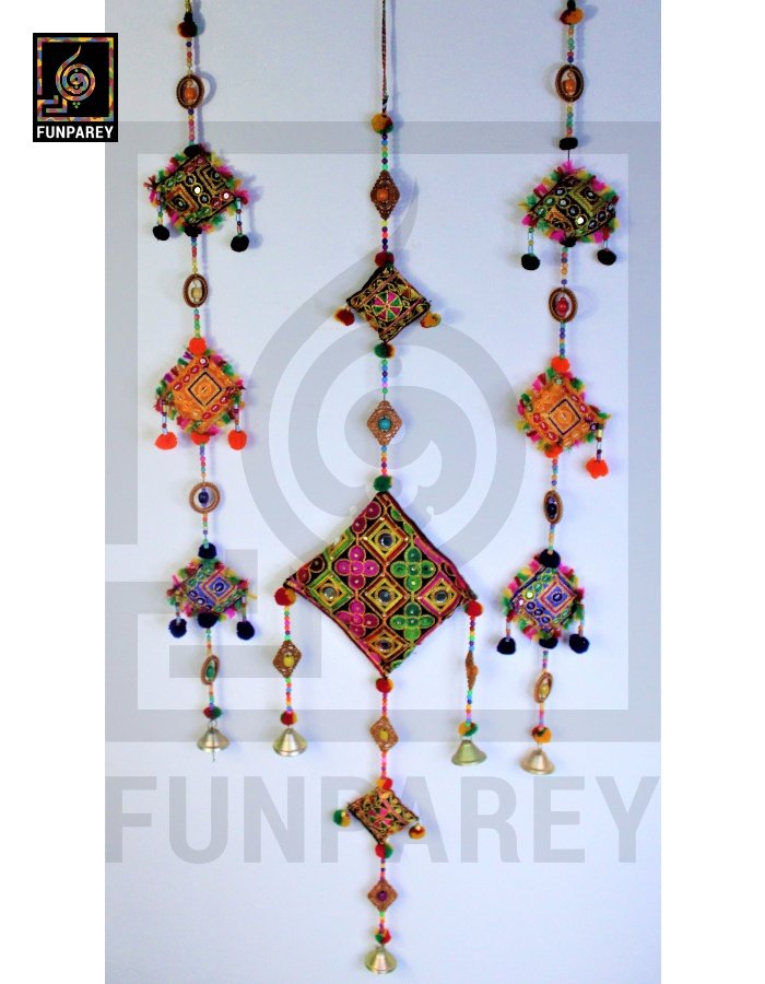 Handmade Antique Embroidered Cushion Door Chime Large Set (1 Large and 2 Square)