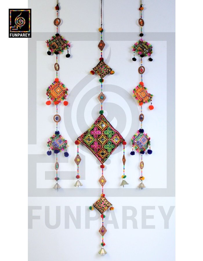 Handmade Antique Embroidered Cushion Door Chime Large Set (1 Large and 2 Square)