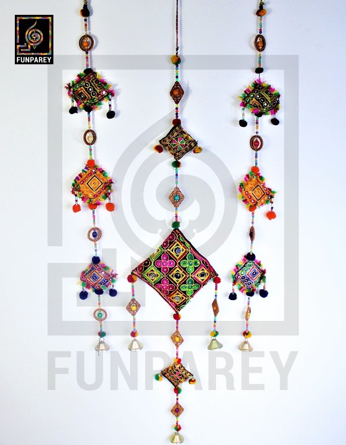 Handmade Antique Embroidered Cushion Door Chime Large Set (1 Large and 2 Square)