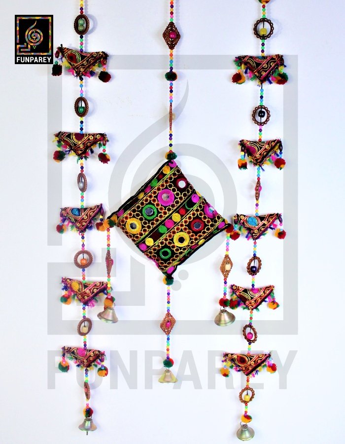 Handmade Antique Embroidered Cushion Door Chime Small Set (1 Small and 2 Triangle)