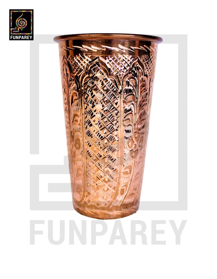 Premium Copper Drinking Glass Large Engraved