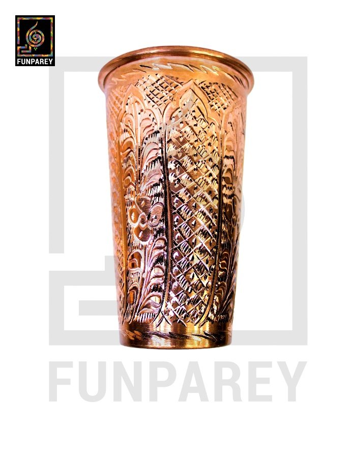 Premium Copper Drinking Glass Large Engraved