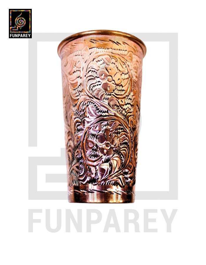 Premium Copper Drinking Glass Large Engraved