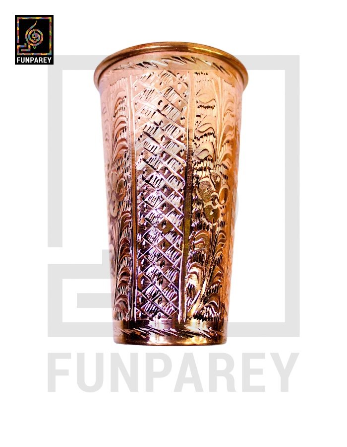 Premium Copper Drinking Glass Large Engraved
