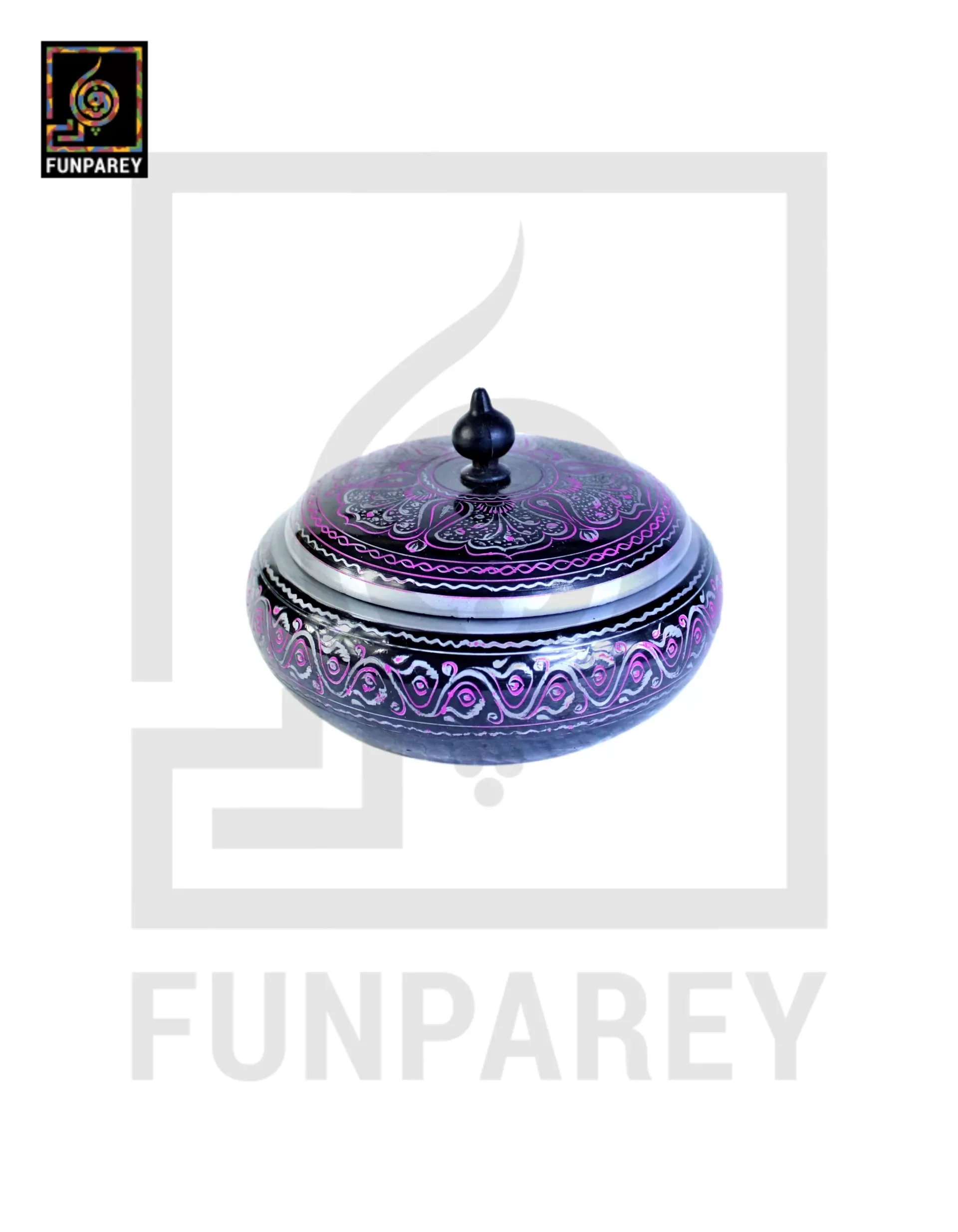 Wooden Candy Bowl 6" with Nakshi Art Pink and Gray