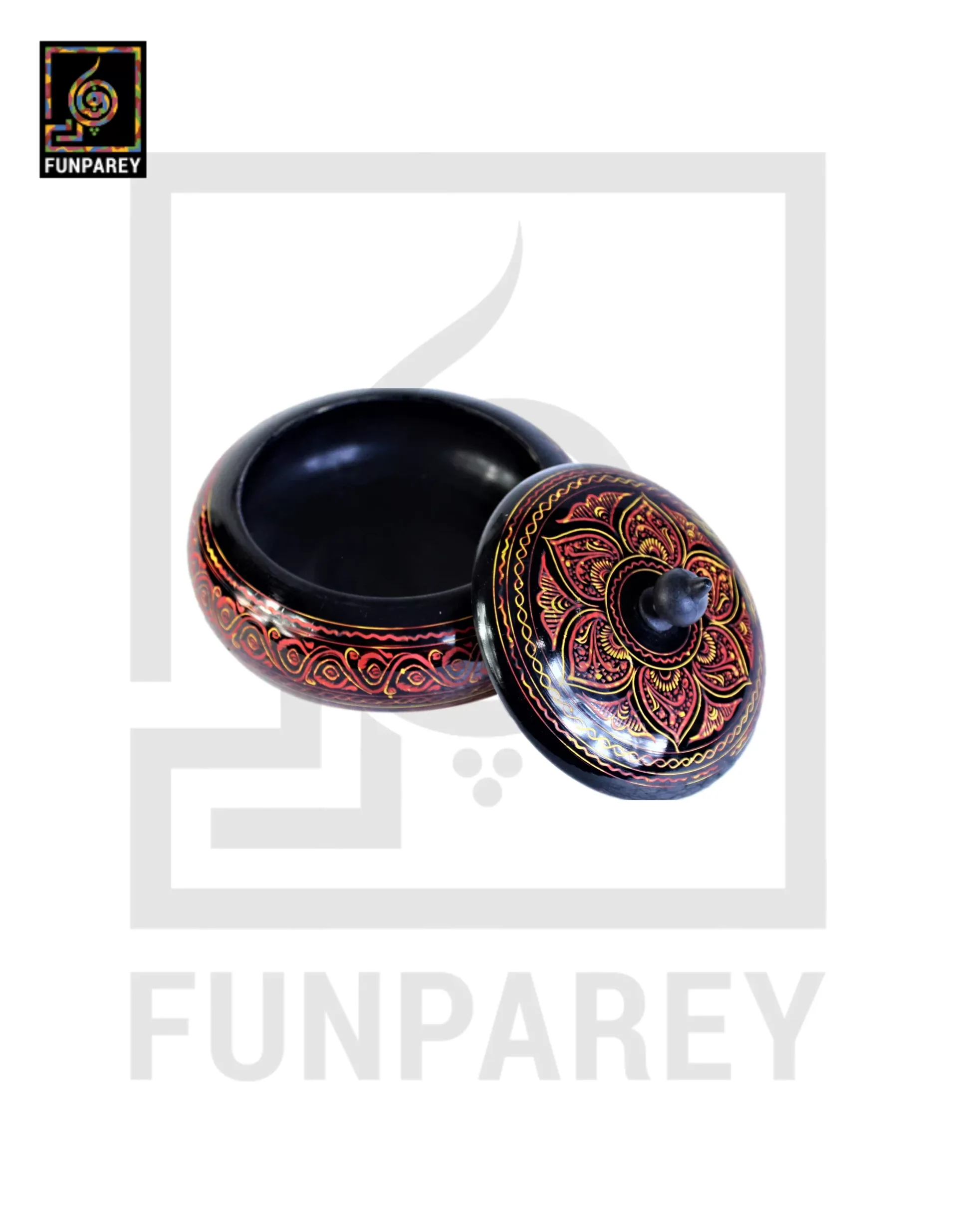 Wooden Candy Bowl 6" with Nakshi Art Red and Yellow